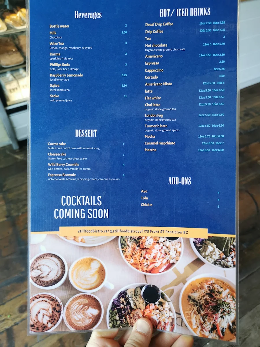 Menu, Stillfood Bistro & Cappuccino Bar