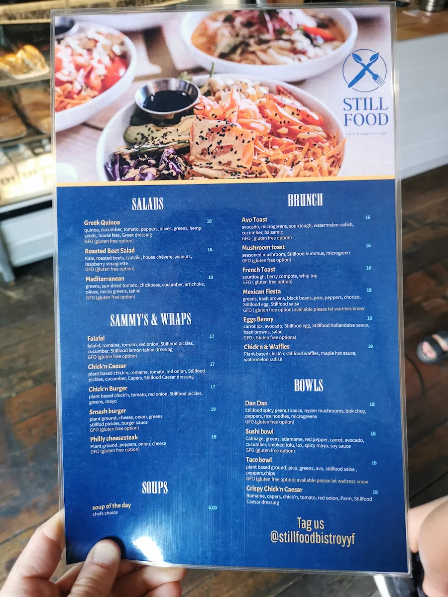 Menu, Stillfood Bistro & Cappuccino Bar
