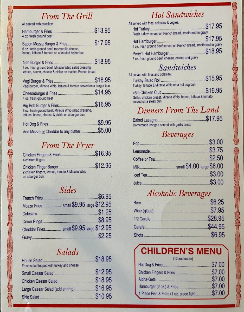 Menu, 45th Parallel Motel & Restaurant