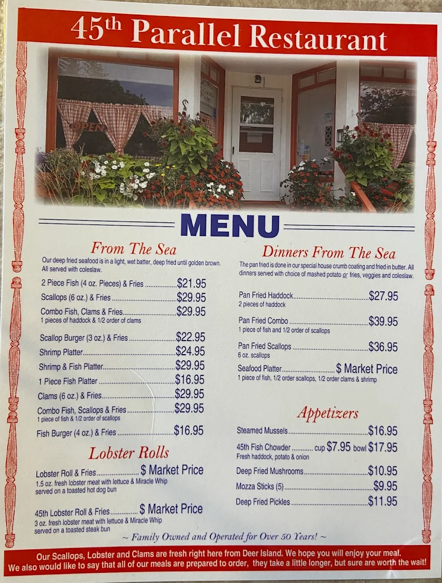 Menu, 45th Parallel Motel & Restaurant