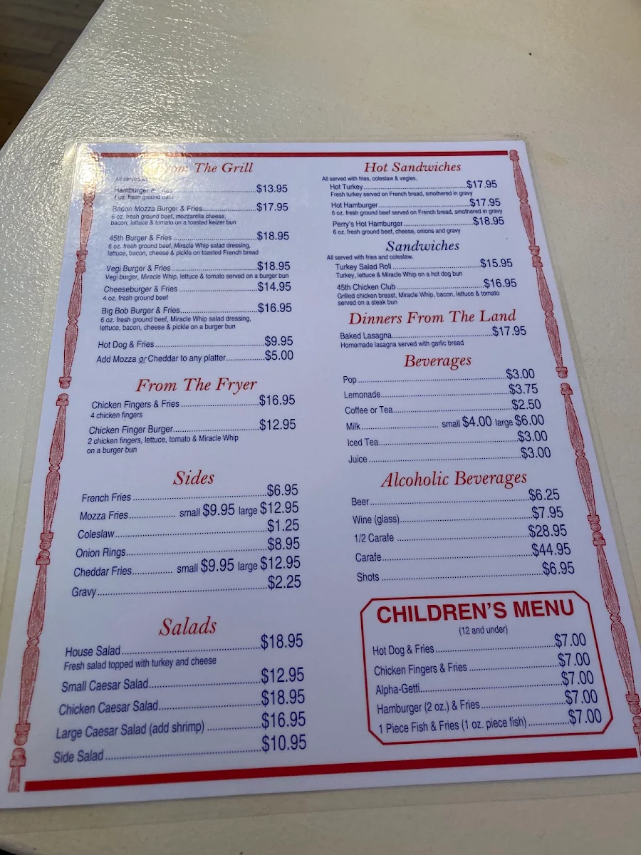Menu, 45th Parallel Motel & Restaurant
