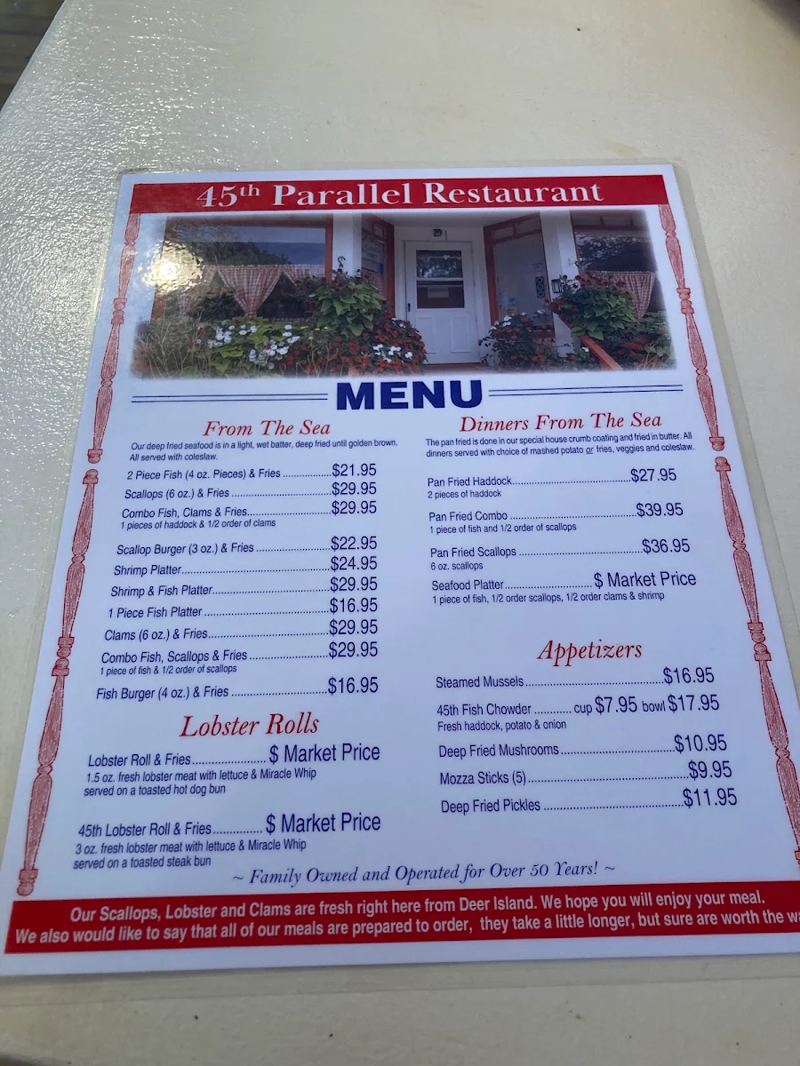 Menu, 45th Parallel Motel & Restaurant