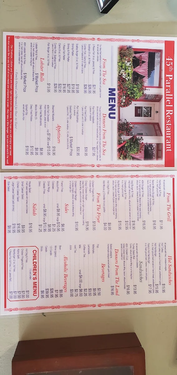 Menu, 45th Parallel Motel & Restaurant