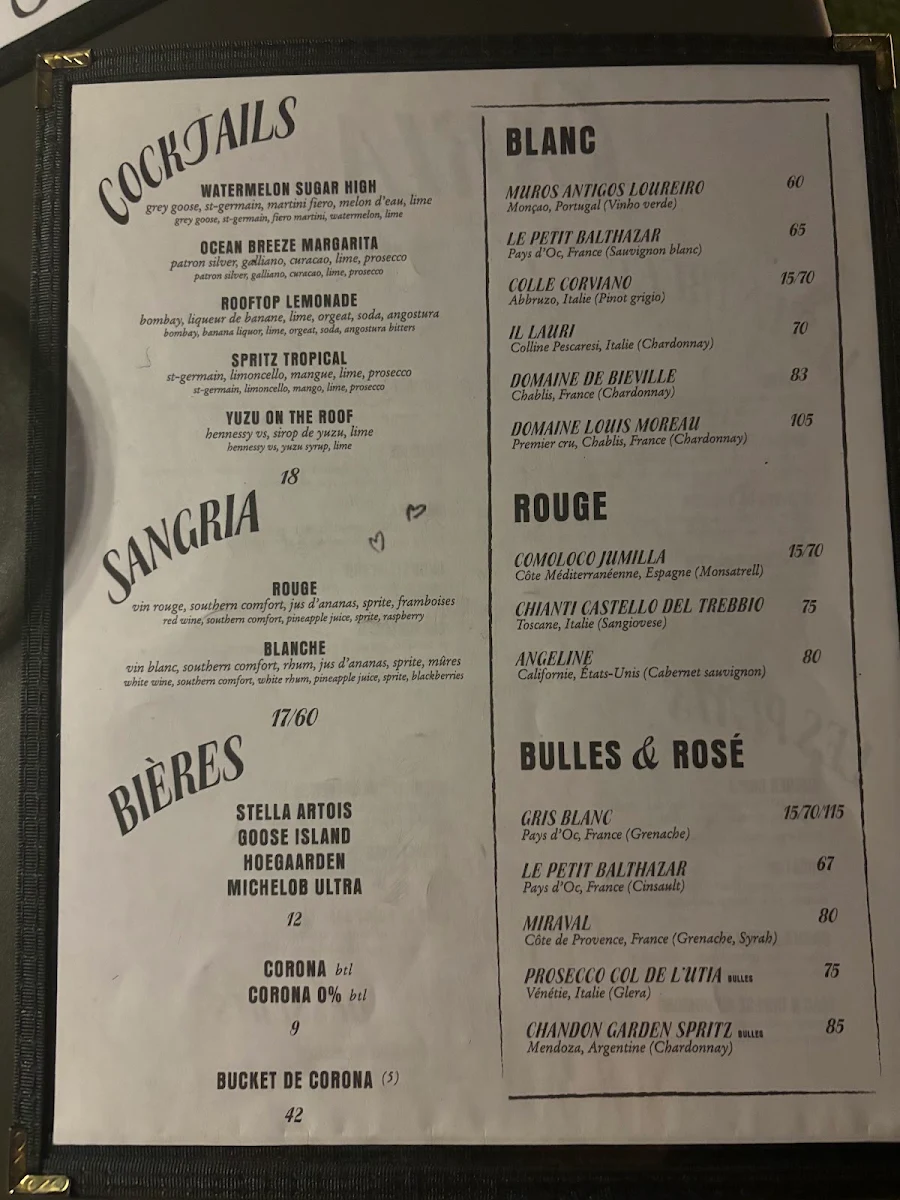 Menu, Terrasse Carla