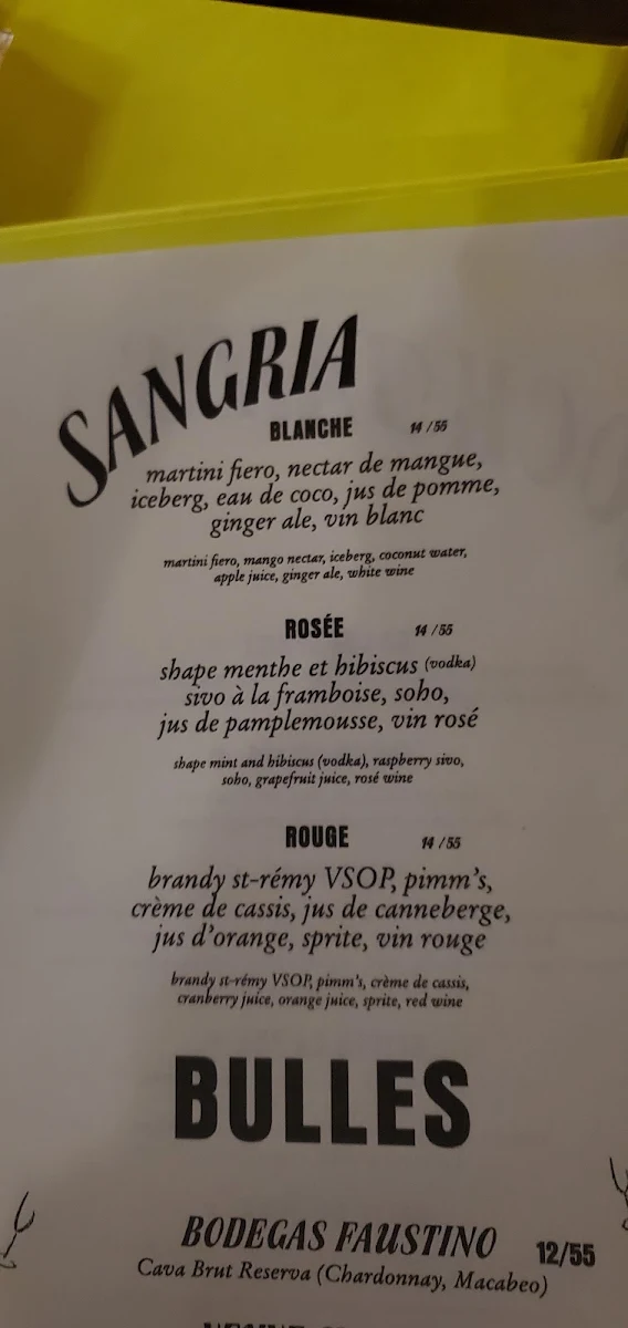 Menu, Terrasse Carla