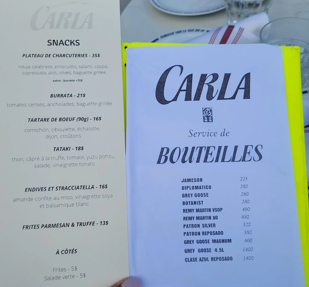 Menu, Terrasse Carla