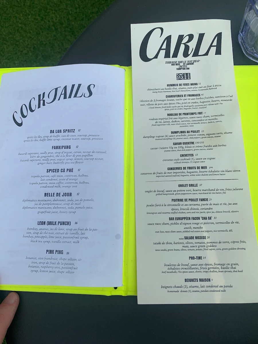 Menu, Terrasse Carla