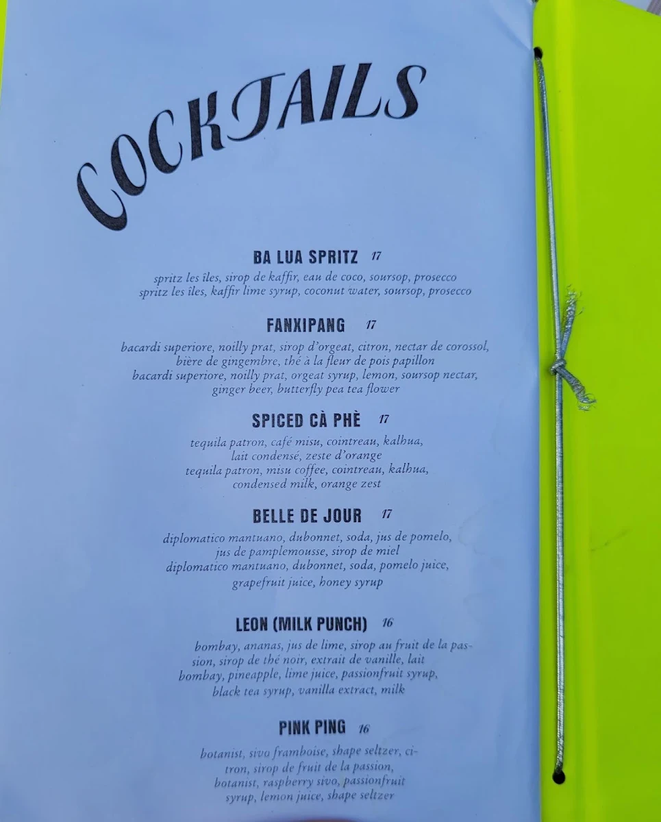 Menu, Terrasse Carla