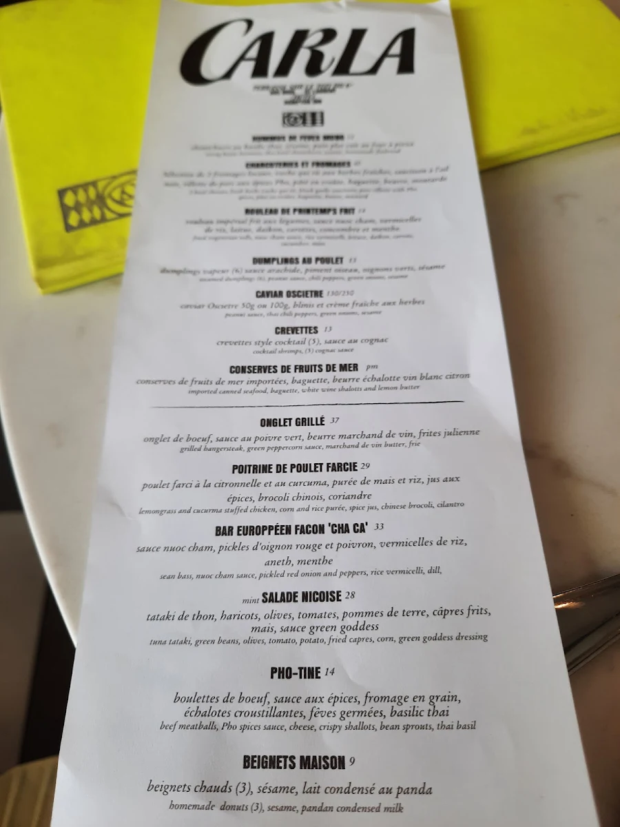 Menu, Terrasse Carla