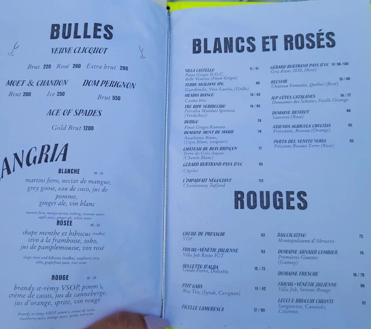 Menu, Terrasse Carla
