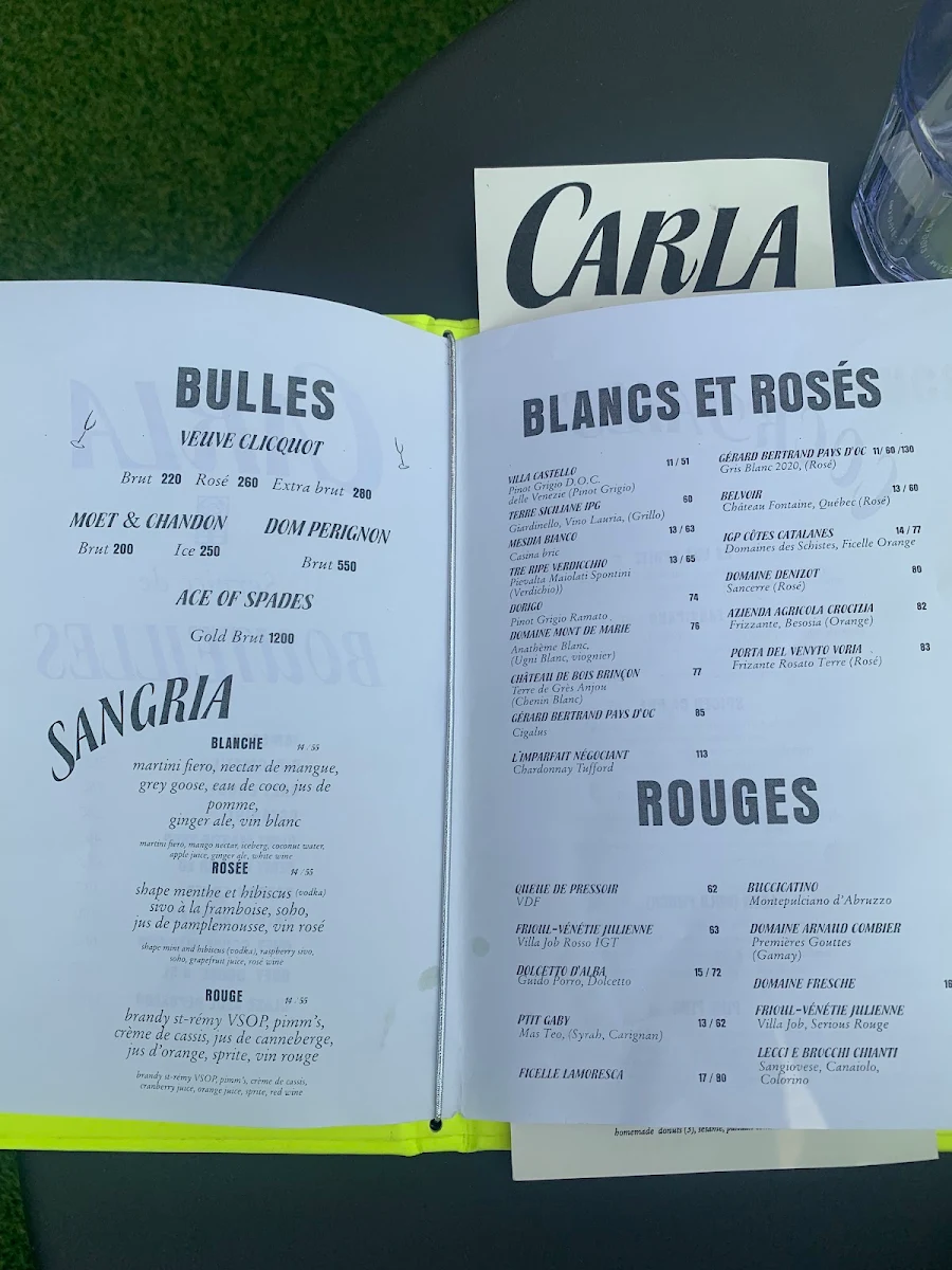 Menu, Terrasse Carla