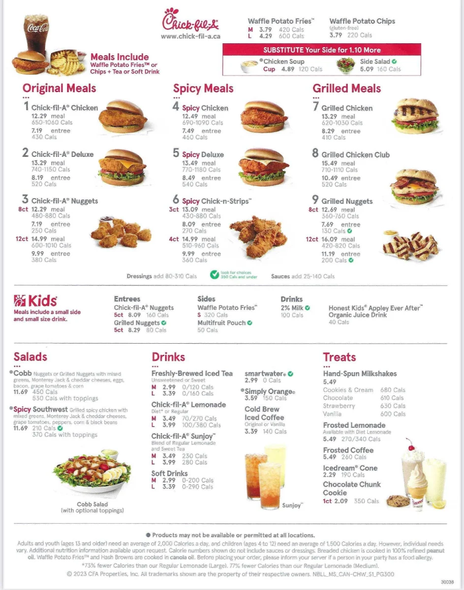 Menu, Chick-fil-A