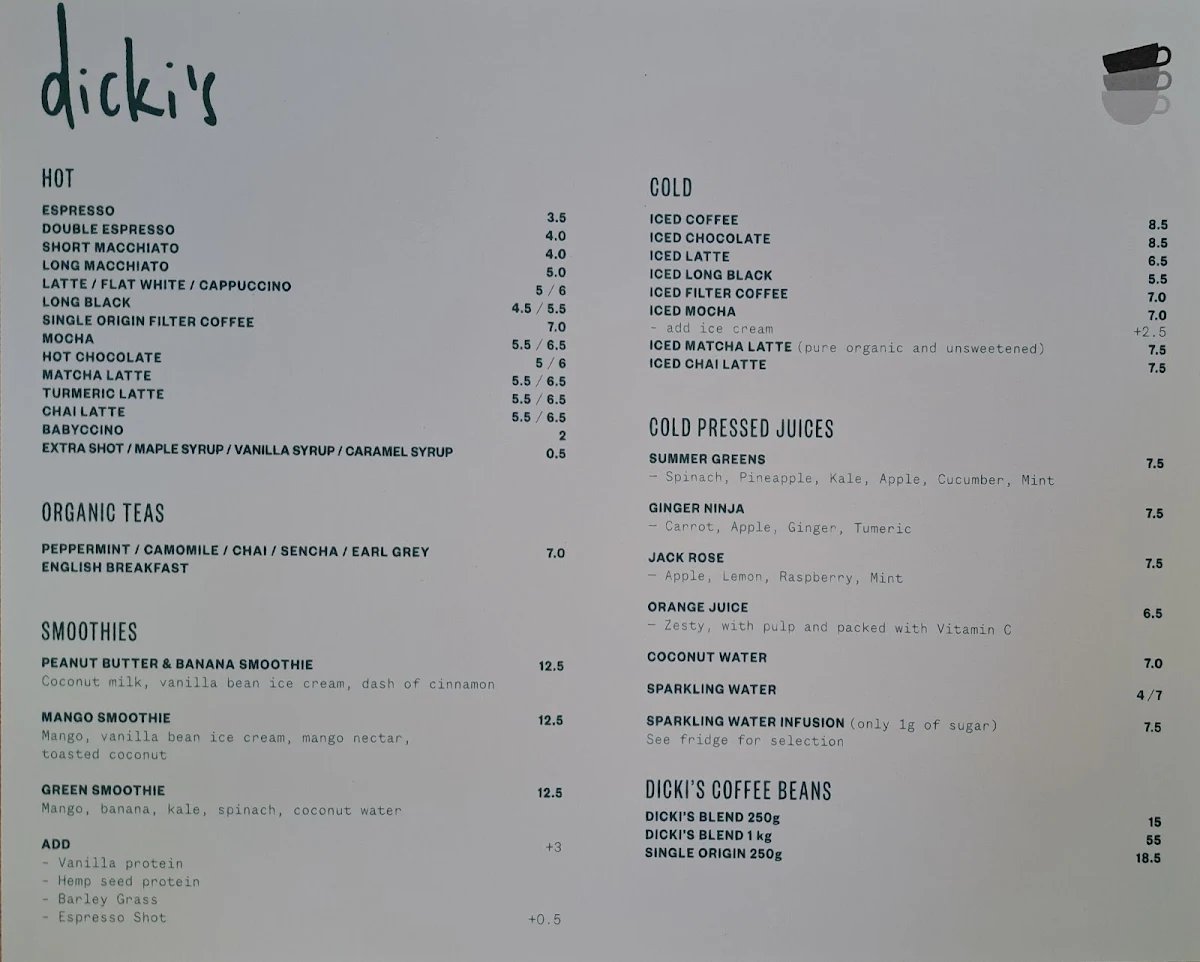 Menu, Dicki's New Farm