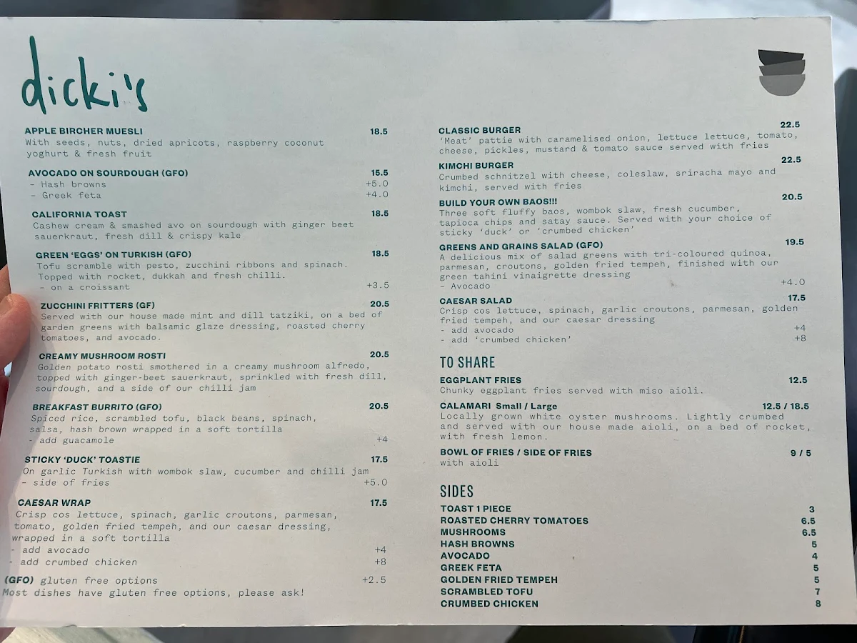 Menu, Dicki's New Farm