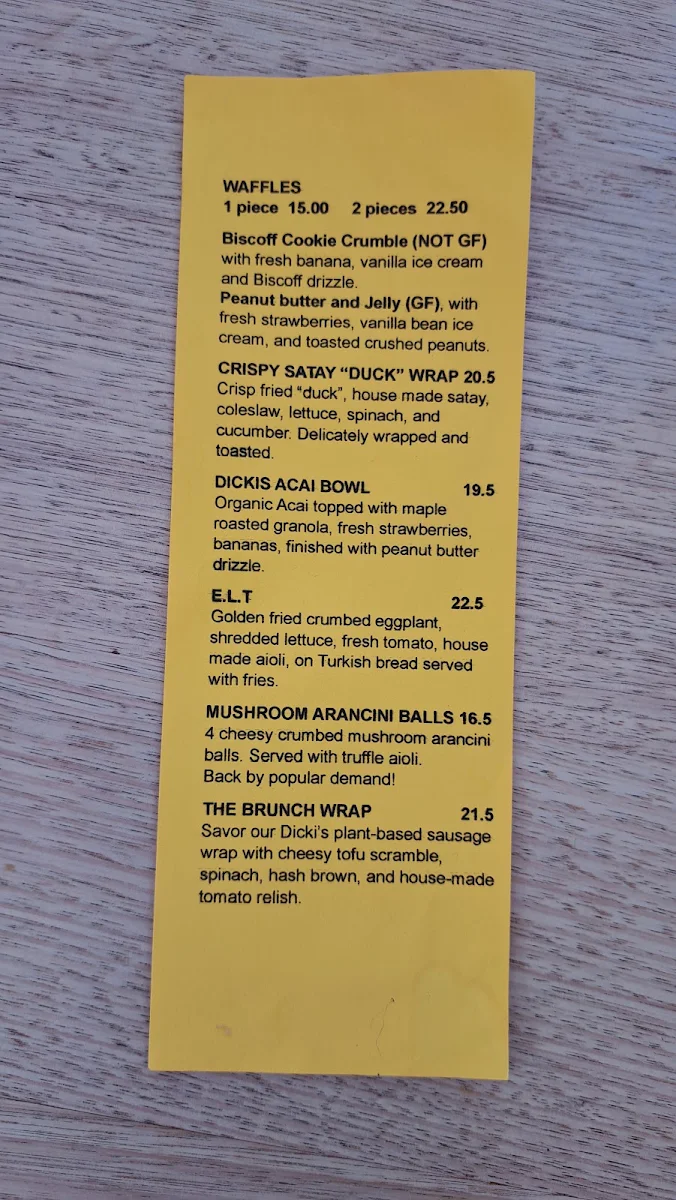Menu, Dicki's New Farm