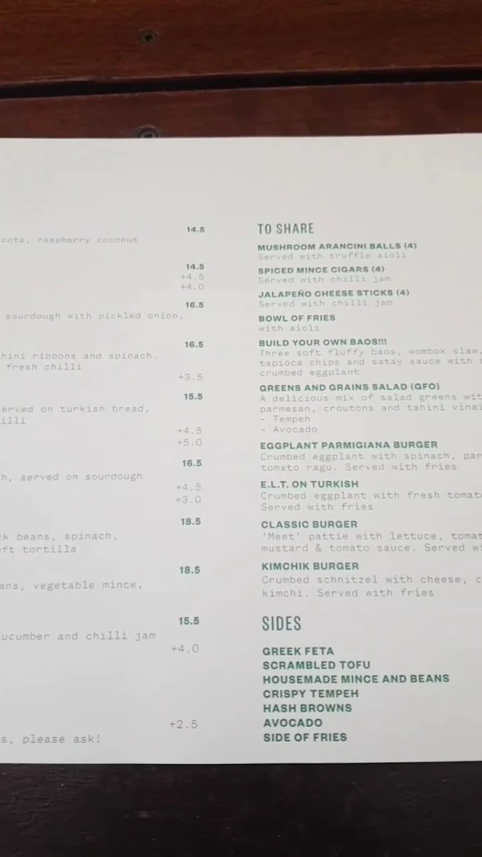 Menu, Dicki's New Farm