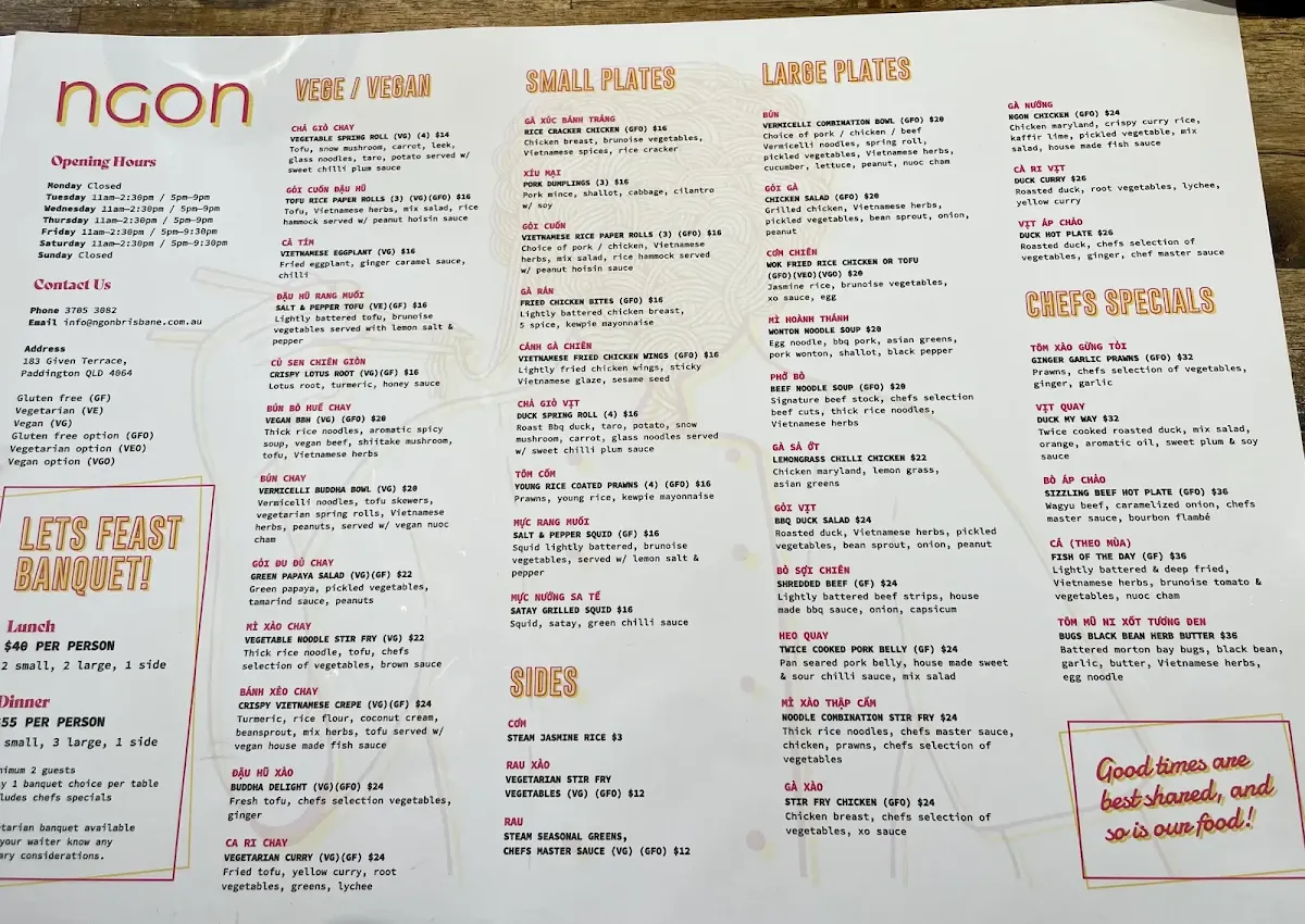 Menu, Ngon Brisbane