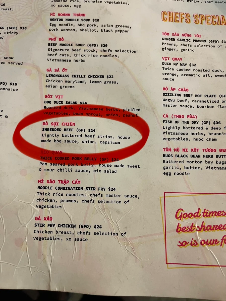Menu, Ngon Brisbane
