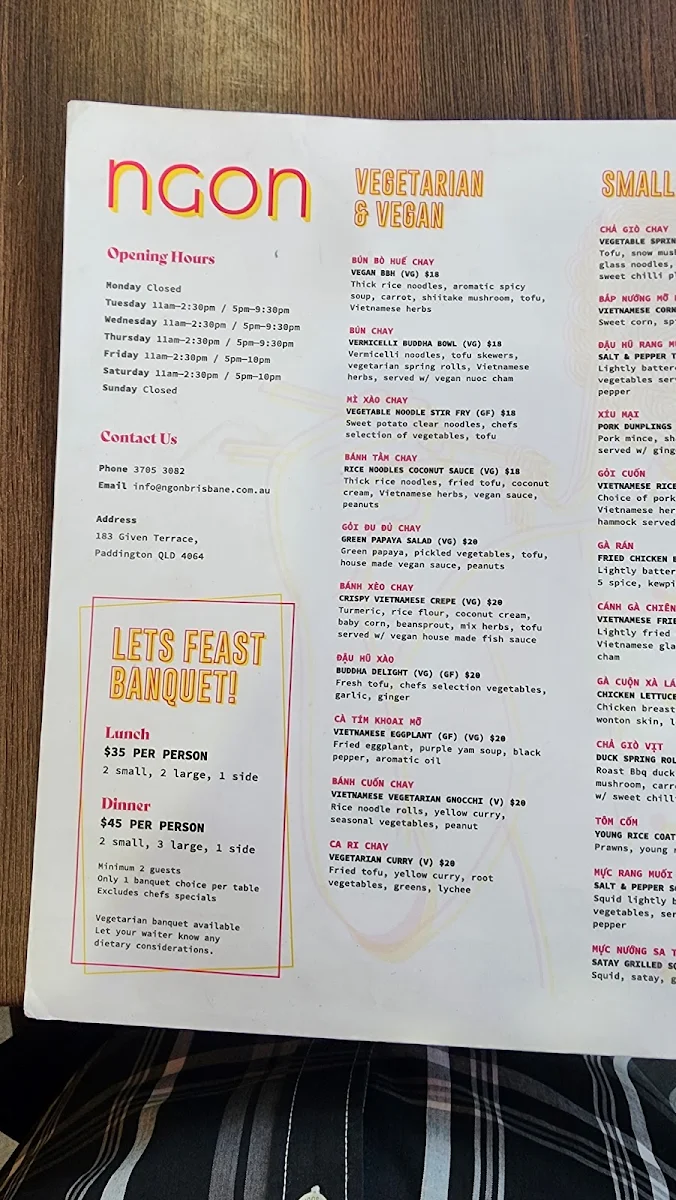 Menu, Ngon Brisbane