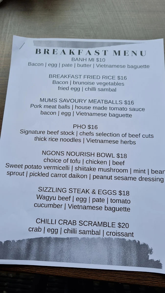 Menu, Ngon Brisbane