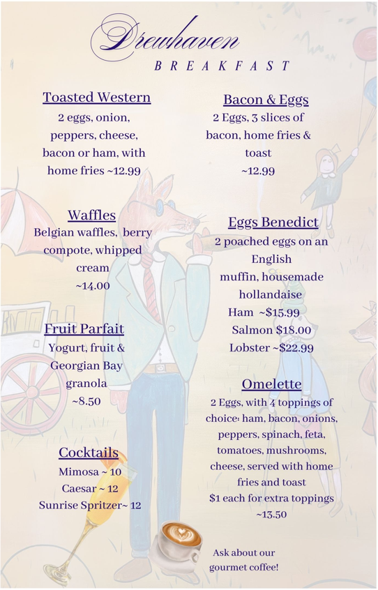 Menu, Drewhaven Cafe & Restaurant