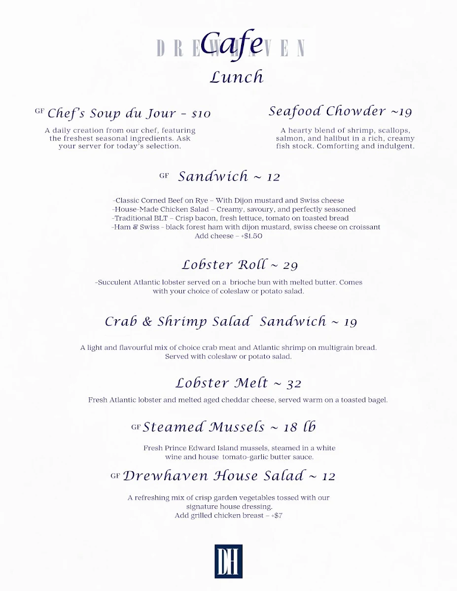 Menu, Drewhaven Cafe & Restaurant