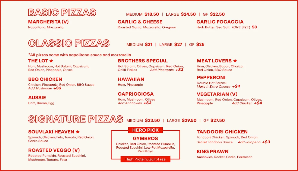 Menu, Magic Brothers Pizzeria Parkdale