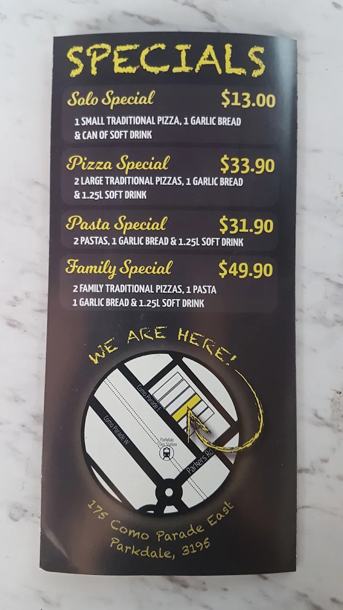 Menu, Magic Brothers Pizzeria Parkdale