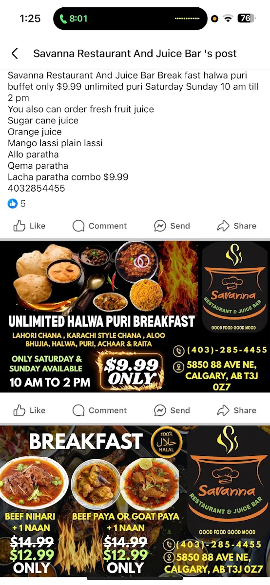 Menu, Savanna Restaurant and Juice Bar