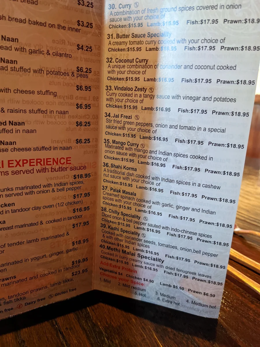 Menu, Royal Zayka