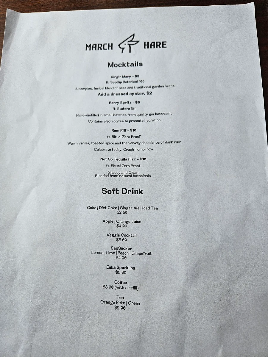 Menu, March Hare