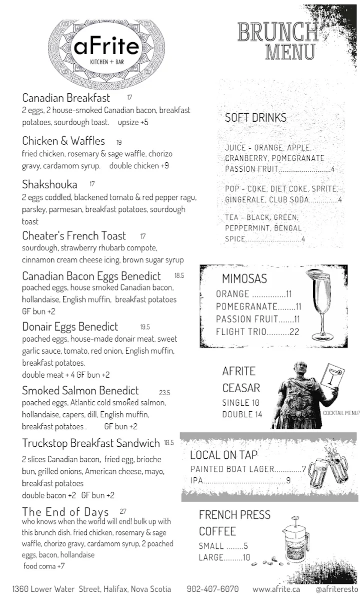 Menu, aFrite Restaurant