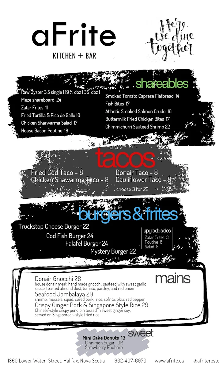 Menu, aFrite Restaurant