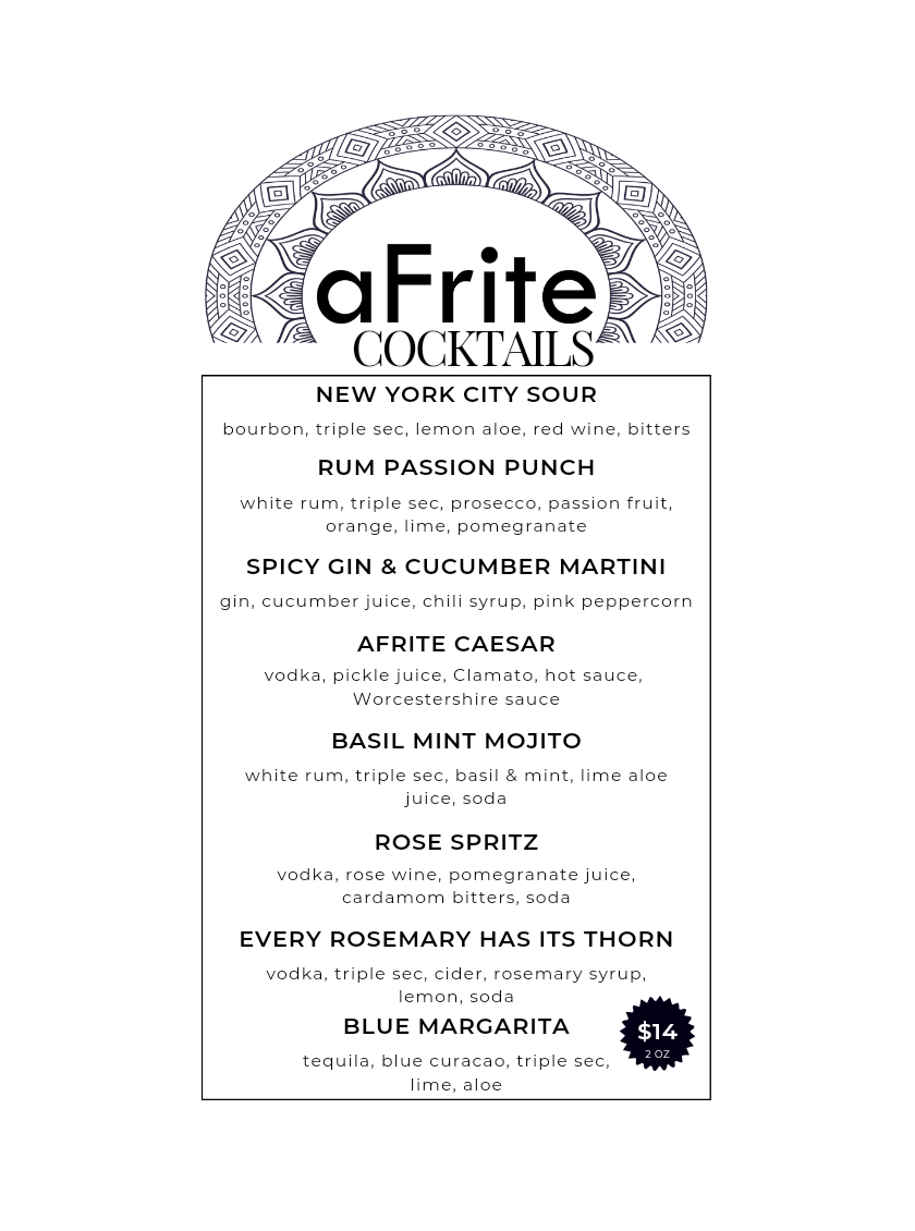 Menu, aFrite Restaurant