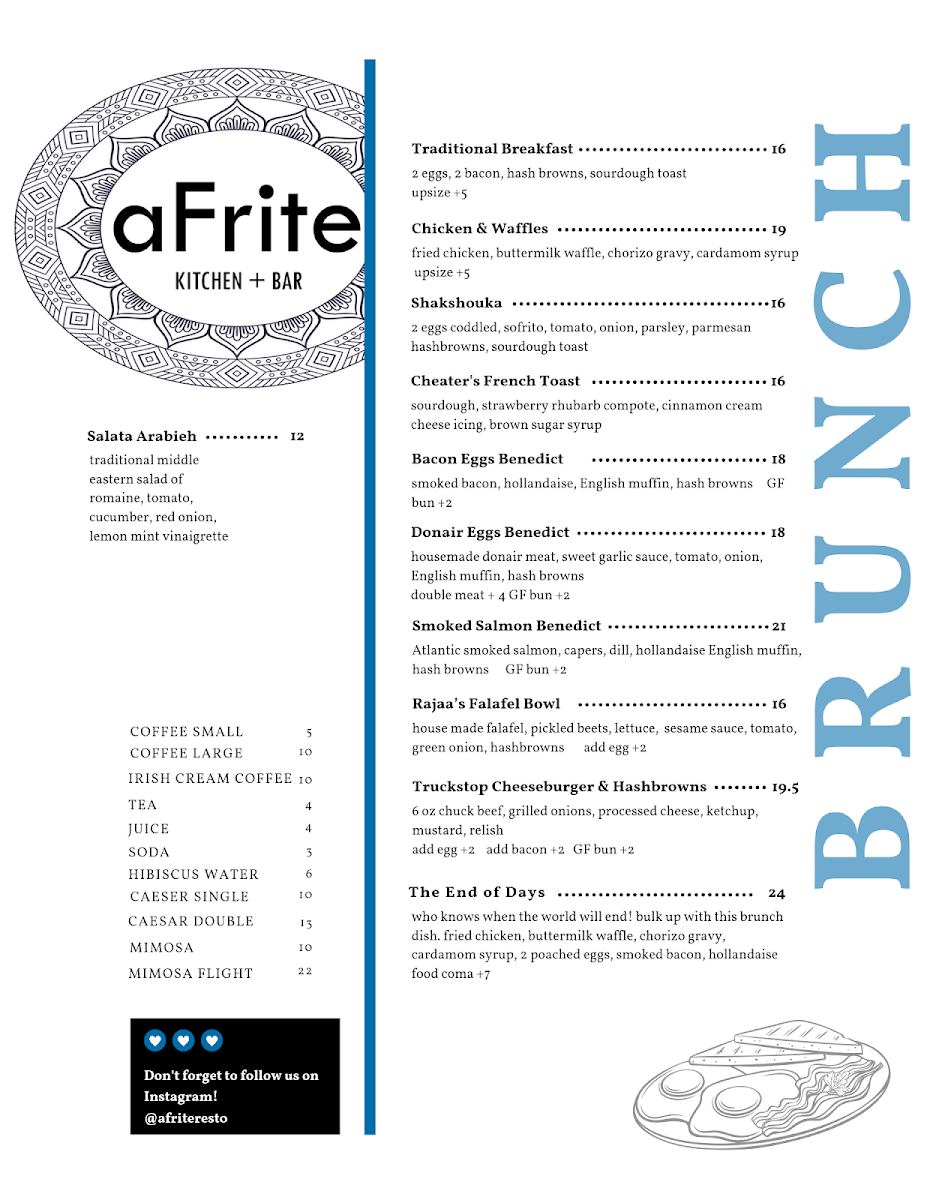 Menu, aFrite Restaurant