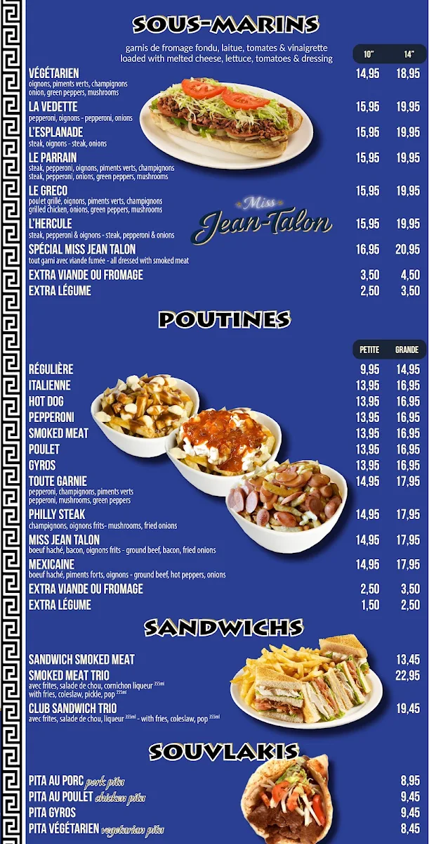 Menu, Pizzeria Miss Jean-Talon Souvlaki