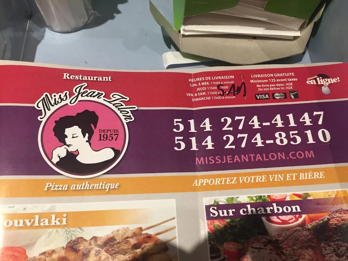 Menu, Pizzeria Miss Jean-Talon Souvlaki