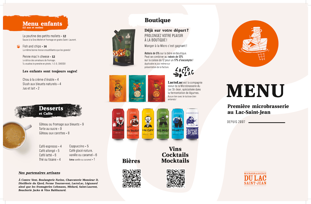 Menu, Microbrasserie du Lac Saint-Jean / Boutique & Bistrot