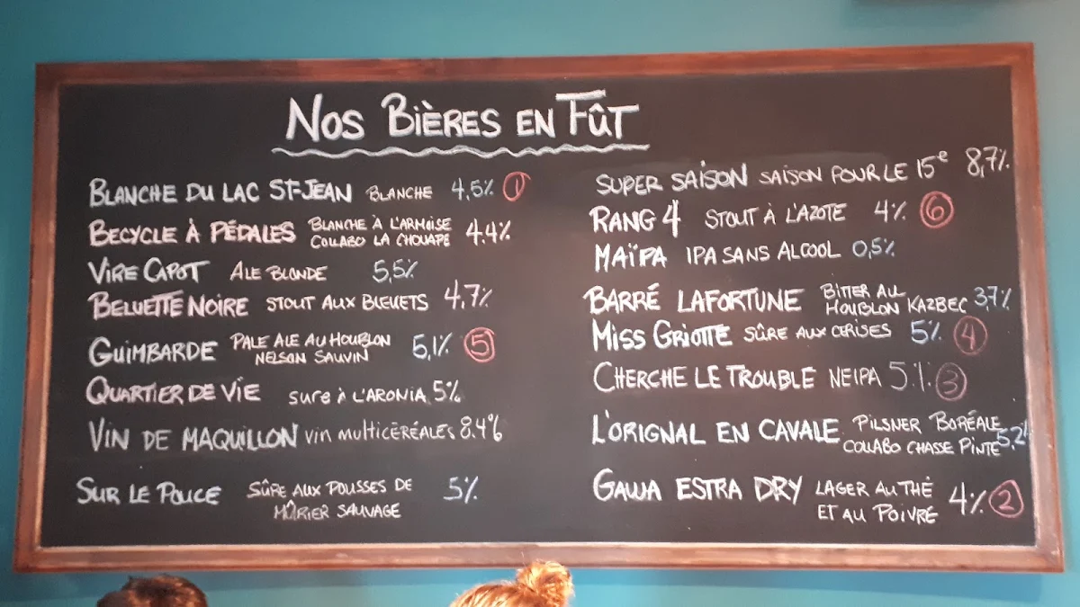 Menu, Microbrasserie du Lac Saint-Jean / Boutique & Bistrot