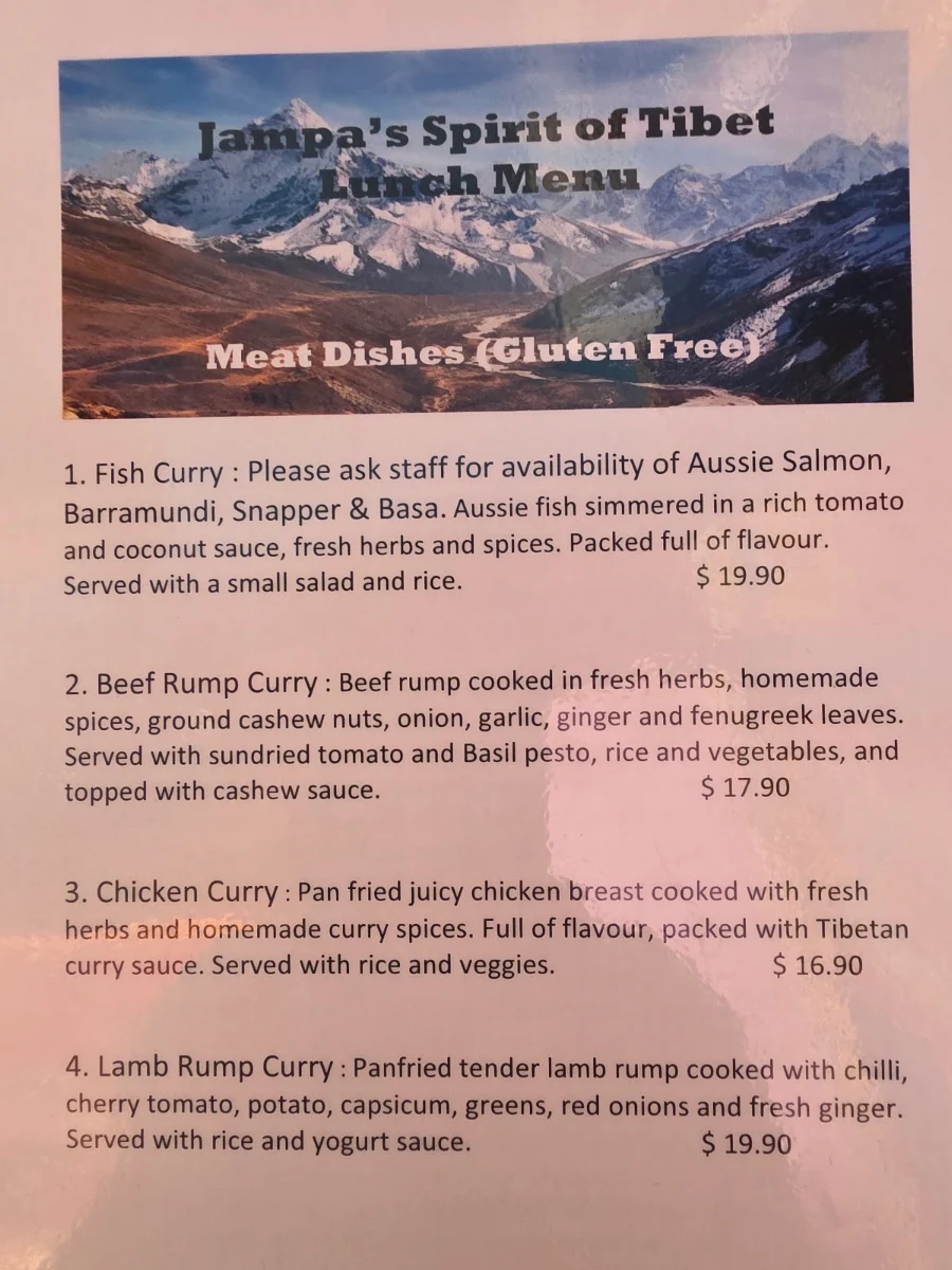 Menu, Jampa's Spirit of Tibet