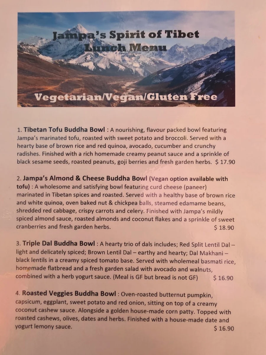 Menu, Jampa's Spirit of Tibet