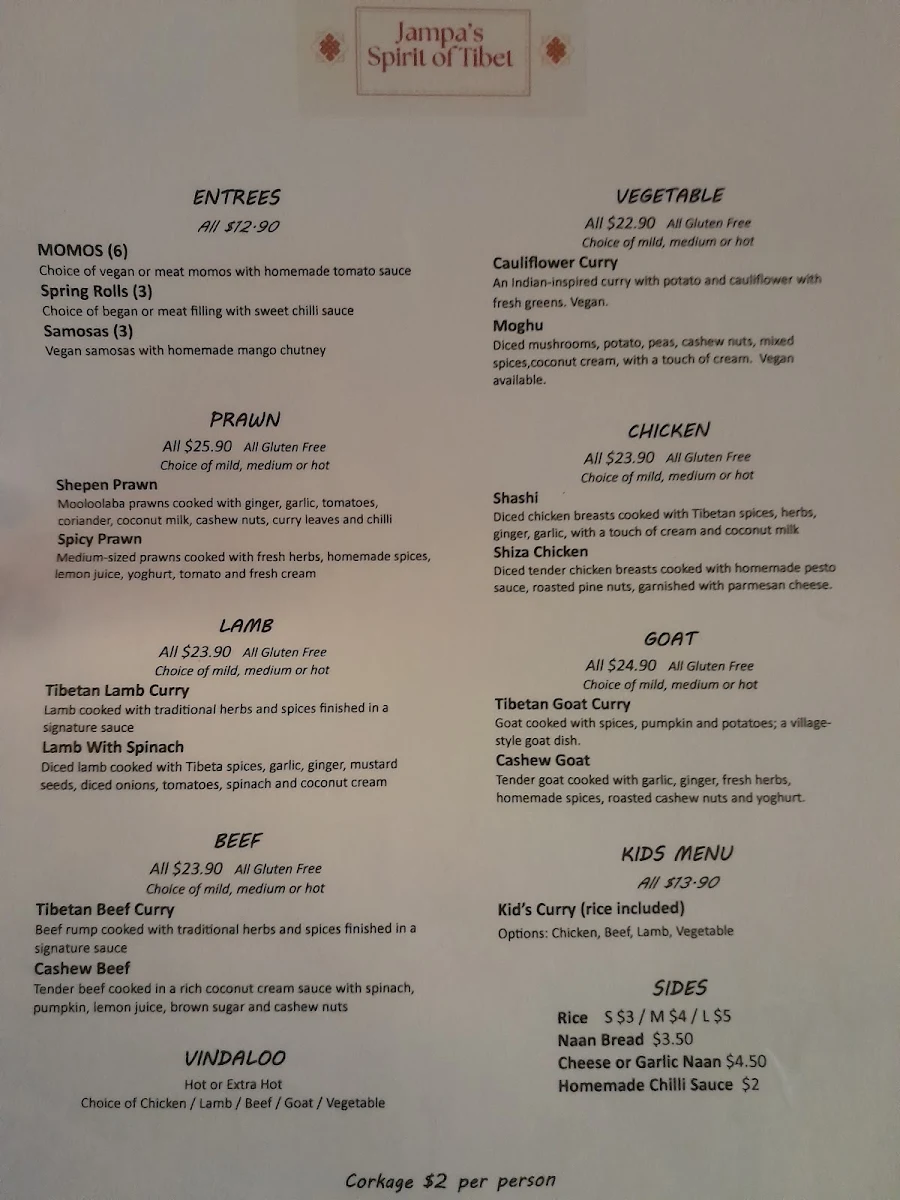 Menu, Jampa's Spirit of Tibet