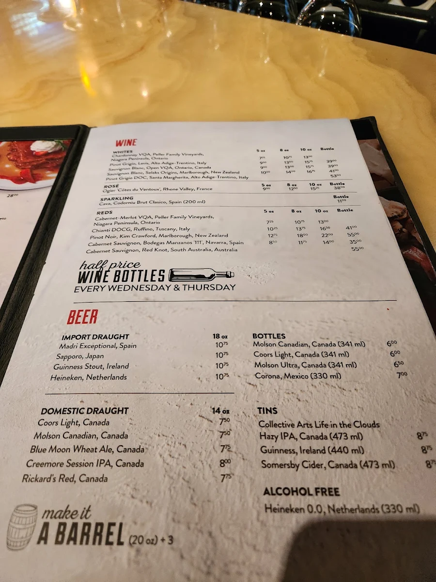 Menu, Pickle Barrel