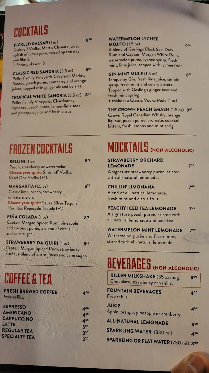 Menu, Pickle Barrel