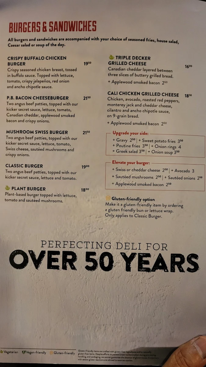 Menu, Pickle Barrel