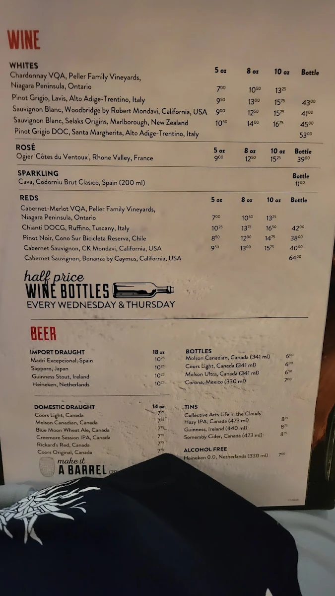 Menu, Pickle Barrel