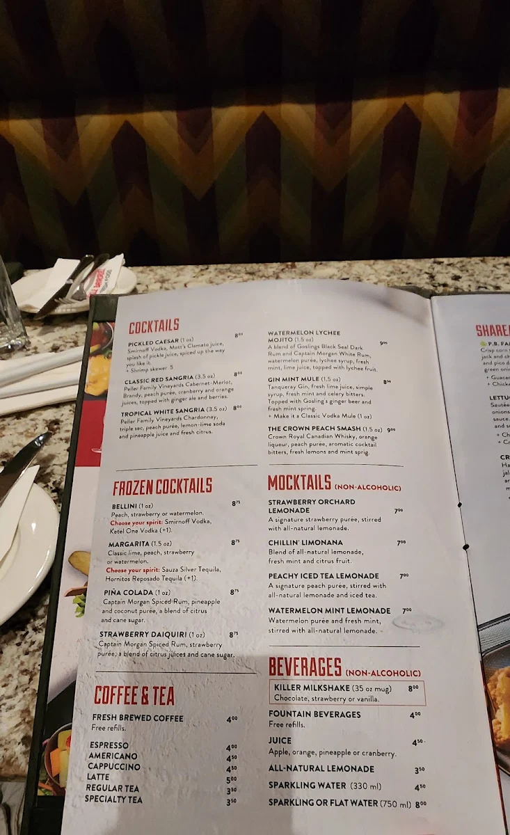 Menu, Pickle Barrel