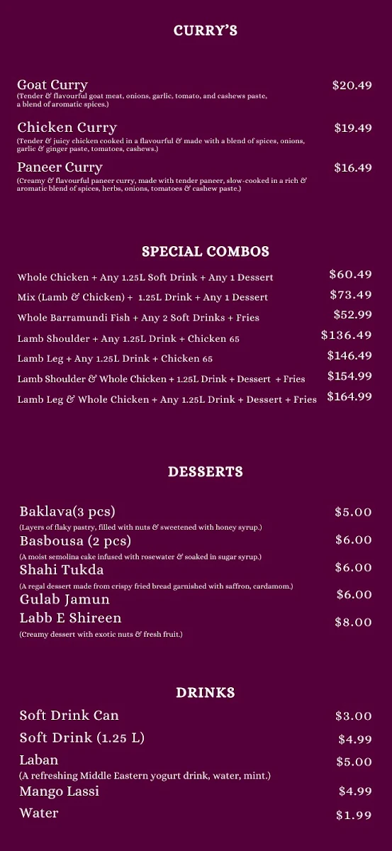 Menu, Mandi Corner Gold Coast (Halal Restaurant)