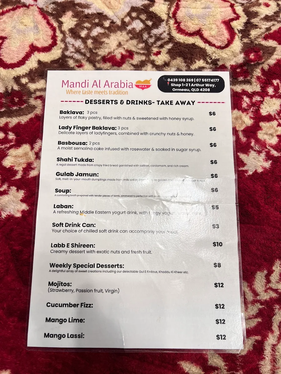 Menu, Mandi Corner Gold Coast (Halal Restaurant)