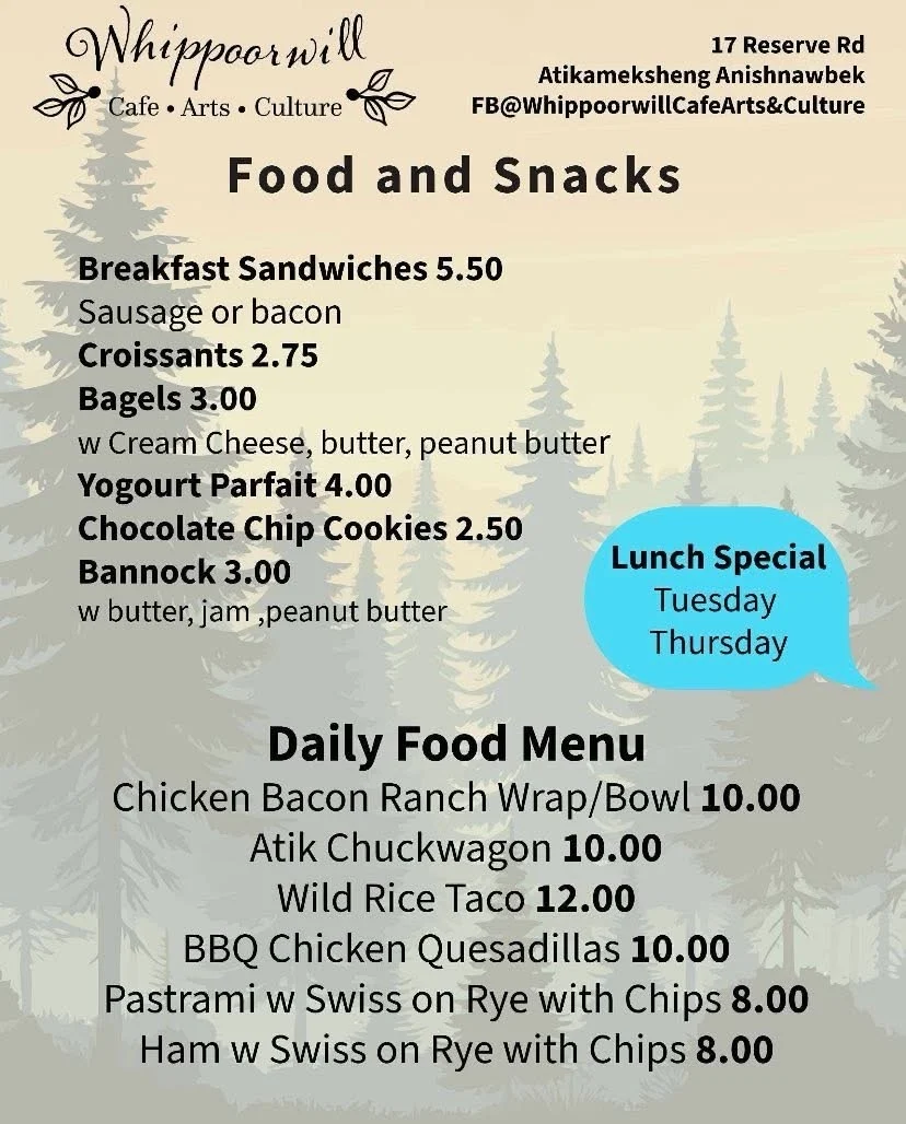 Menu, Whippoorwill Cafe